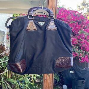 Prada Tote Bag (Nylon with Croc-Embossed Leather Trim)
